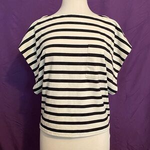 J. Crew Black and White Striped Short Batwing Sleeve Top. Size L.